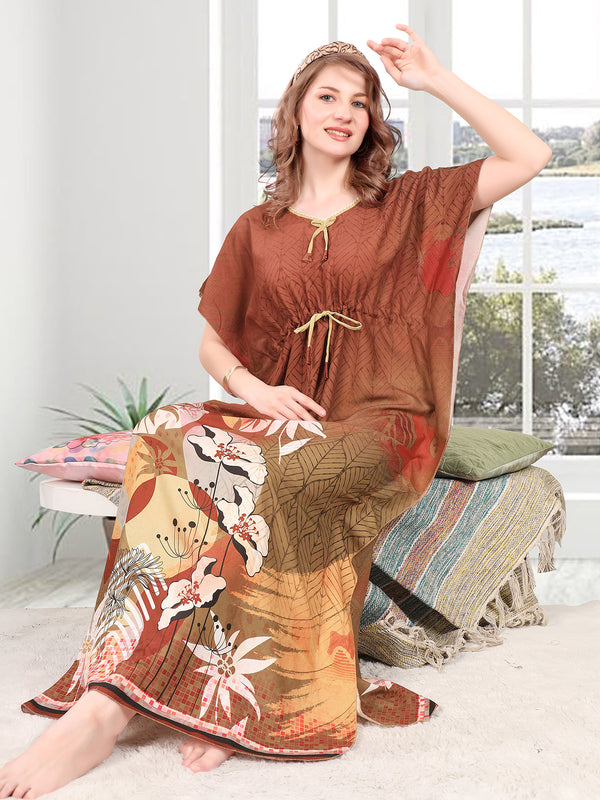Rayon Printed Kaftan Nighty / Night Gowns For Women