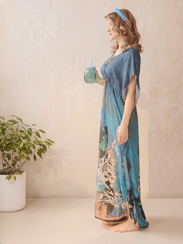 Rayon Printed Kaftan Nighty / Night Gowns For Women