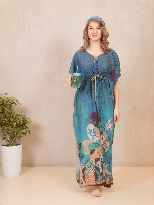 Rayon Printed Kaftan Nighty / Night Gowns For Women