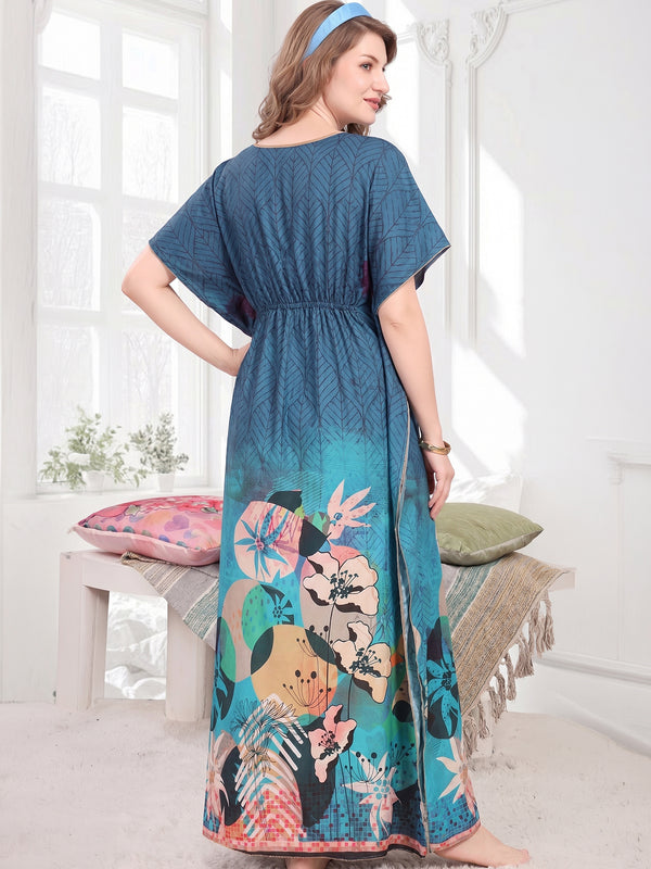 Rayon Printed Kaftan Nighty / Night Gowns For Women
