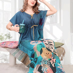 Rayon Printed Kaftan Nighty / Night Gowns For Women