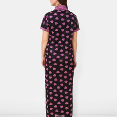 Be You Women Satin Conversational Printed Maxi Wrap Nightdress