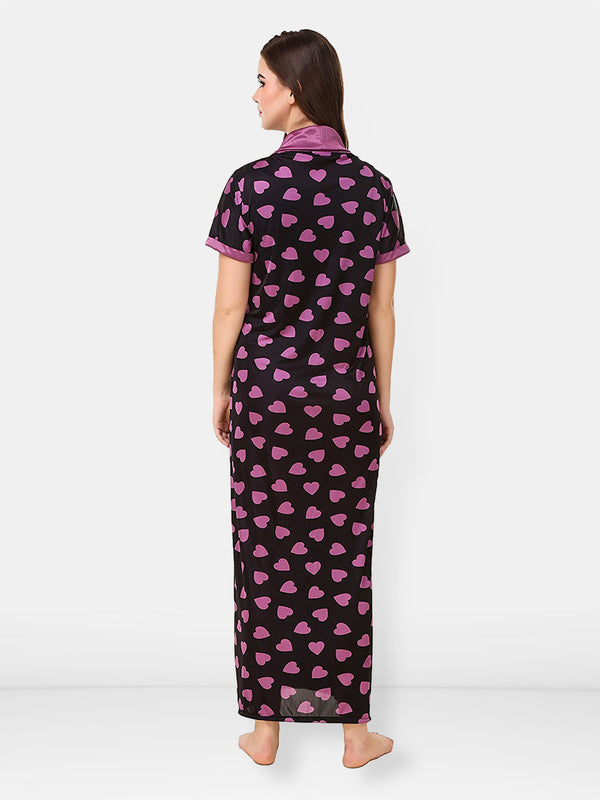 Be You Women Satin Conversational Printed Maxi Wrap Nightdress
