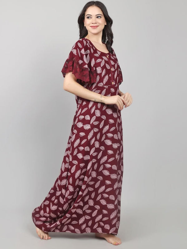 Be You Leaf Printed Maxi Nightdress
