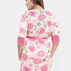Be You Women Floral Printed Sleeveless Satin Wrap Nightdress With Robe