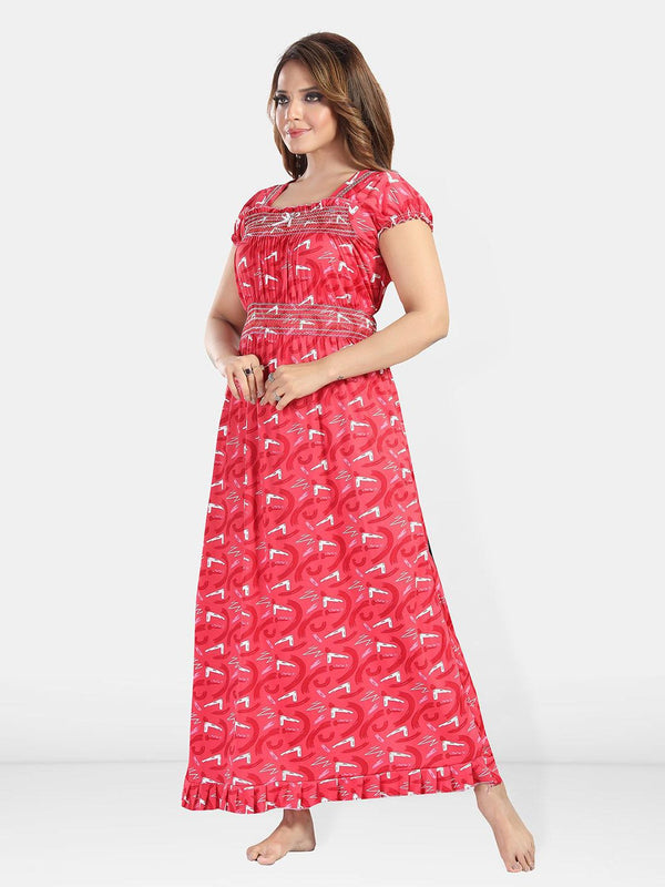 Be You Geometric Printed Square Neck Maxi Regular Nightdress