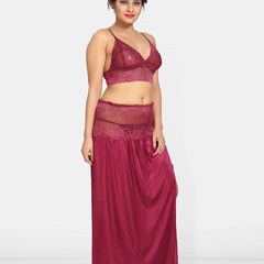 Be You Solid Lace Details Satin Nighty with Robe