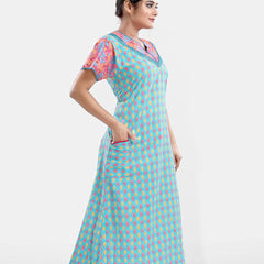 Be You Women Printed Pure Cotton Maxi Nightdress