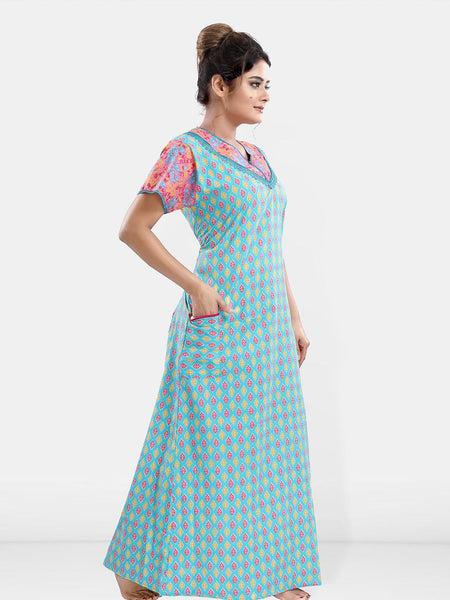Be You Women Printed Pure Cotton Maxi Nightdress
