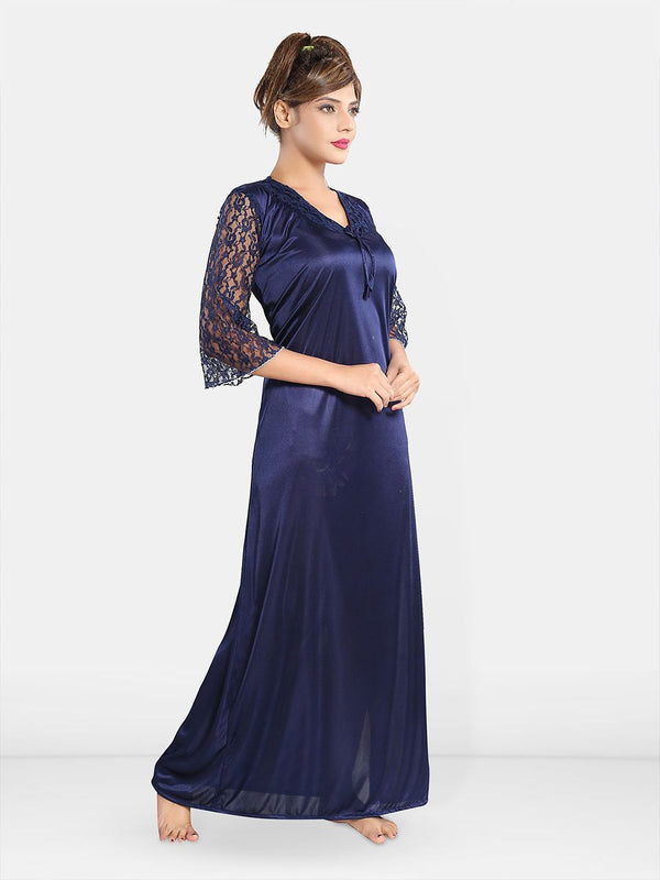Be You Solid Satin Night Gowns For Women Maxi Nightdress