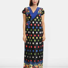 Be You Women Printed V-Neck Maxi Nightdress with Robe