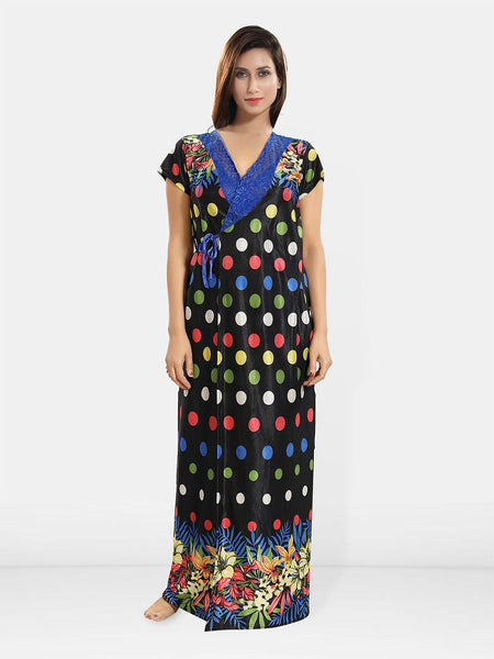 Be You Women Printed V-Neck Maxi Nightdress with Robe