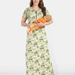 Be You Women Printed Satin Maxi Nightdress