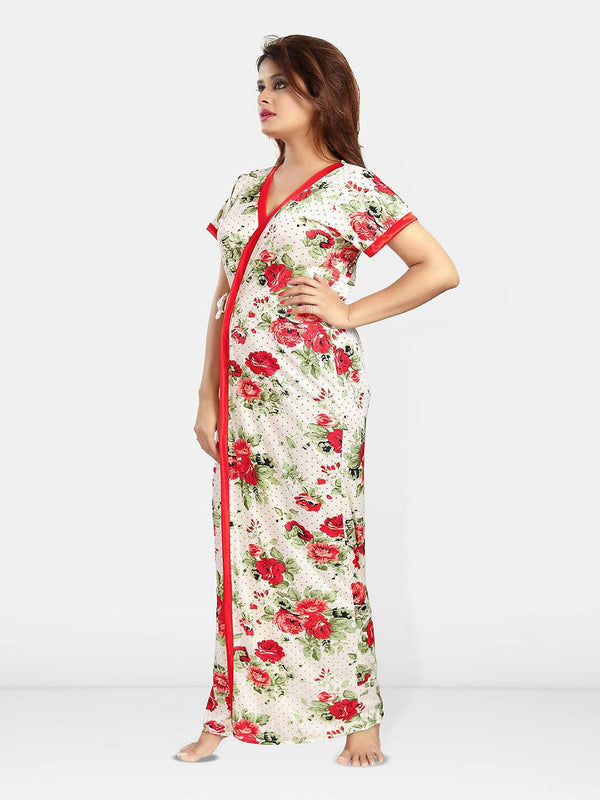 Be You Women Printed V-Neck Maxi Nightdress