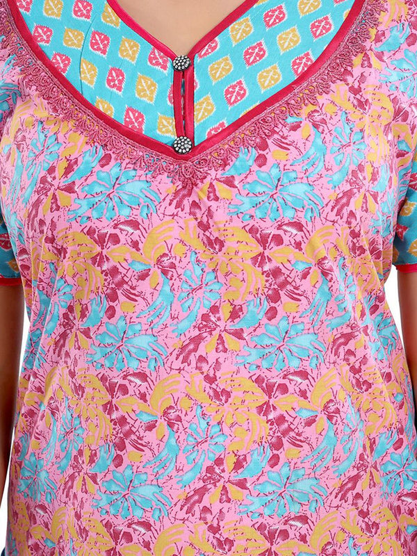 Be You Women Printed Pure Cotton Maxi Nightdress