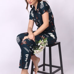 Be You Women Satin Abstract Print Top & Pyjama Night Suit