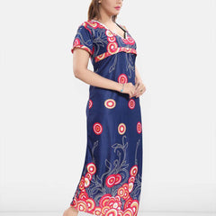 Be You Printed Women Satin Maternity Maxi Nightdress