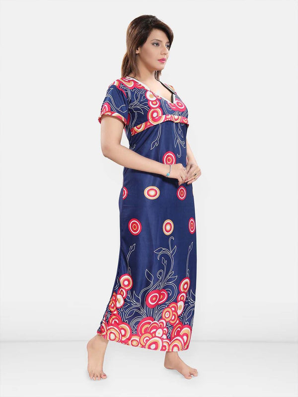 Be You Printed Women Satin Maternity Maxi Nightdress