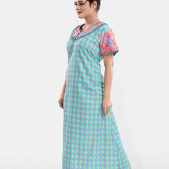 Be You Women Printed Pure Cotton Maxi Nightdress