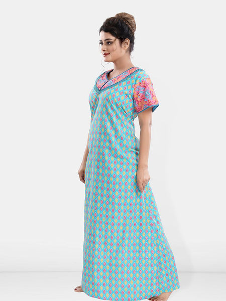 Be You Women Printed Pure Cotton Maxi Nightdress