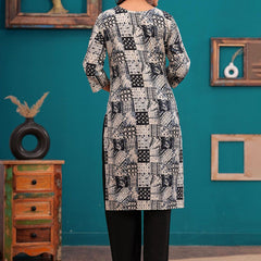 Be You Women Abstract Printed Notch Neck Straight Kurta With Trousers