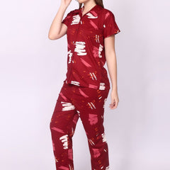 Be You Women Maroon Printed Night suit