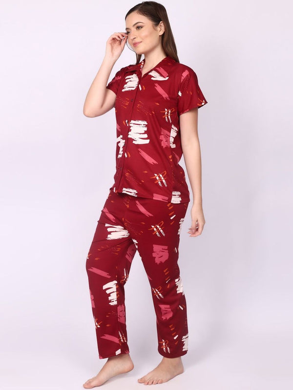 Be You Women Maroon Printed Night suit