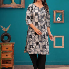 Be You Women Abstract Printed Notch Neck Straight Kurta With Trousers