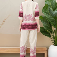 Be You Printed Mandarin Collar Tunic With Trousers