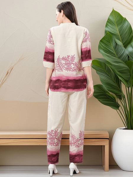 Be You Printed Mandarin Collar Tunic With Trousers