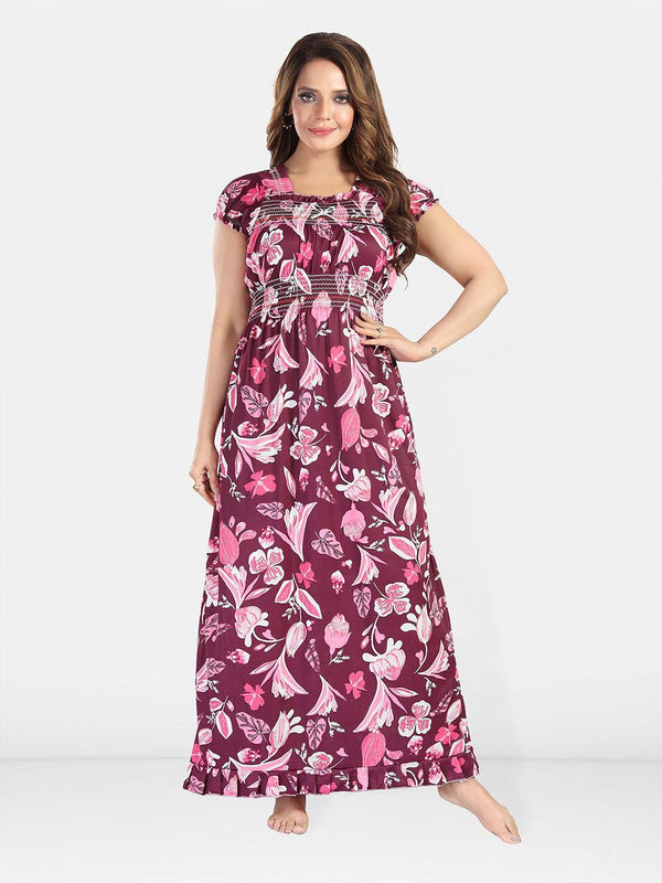 Be You Floral Printed Square Neck Maxi Regular Nightdress