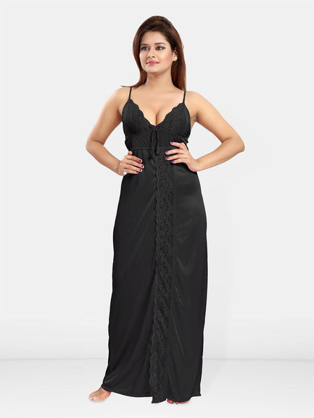 Be You Women Sleeveless Satin Maxi Nightdress
