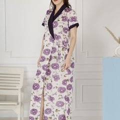 Be You Women Satin Floral Printed Maxi Wrap Nightdress