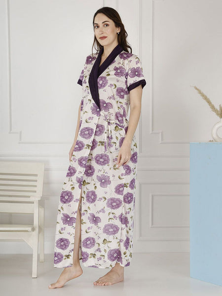 Be You Women Satin Floral Printed Maxi Wrap Nightdress