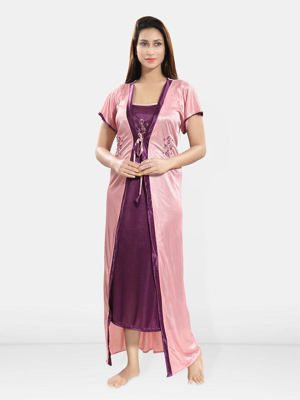 Be You Embroidered Satin Maxi Nightdress With Robe