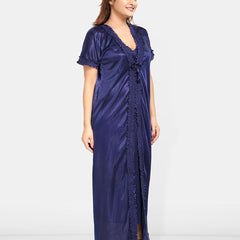 Be You Women Satin Shoulder Straps Maxi Wrap Nightdress with Robe