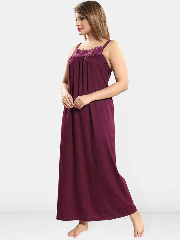 Be You Lace Women Lace Cotton Maxi Nightdress