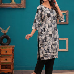 Be You Women Abstract Printed Notch Neck Straight Kurta With Trousers