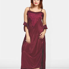 Be You Women Self Design Maxi Nightdress with Robe