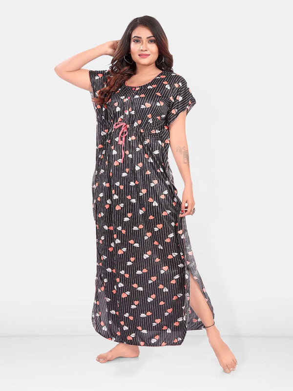 Be You Women Printed Satin Maxi Nightdress