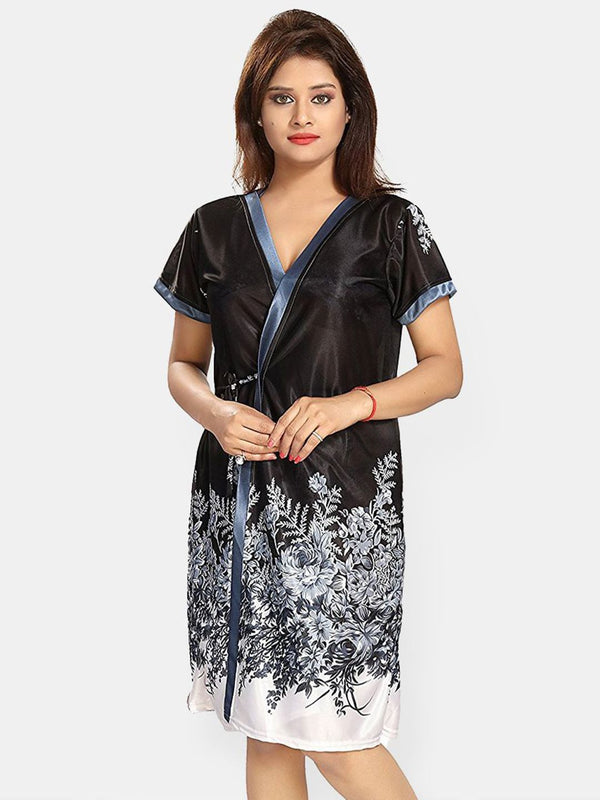 Be You Women Satin Floral Printed Nightwear Set