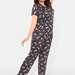 Be You Women Satin Printed Shirt & Pyjamas Night suit