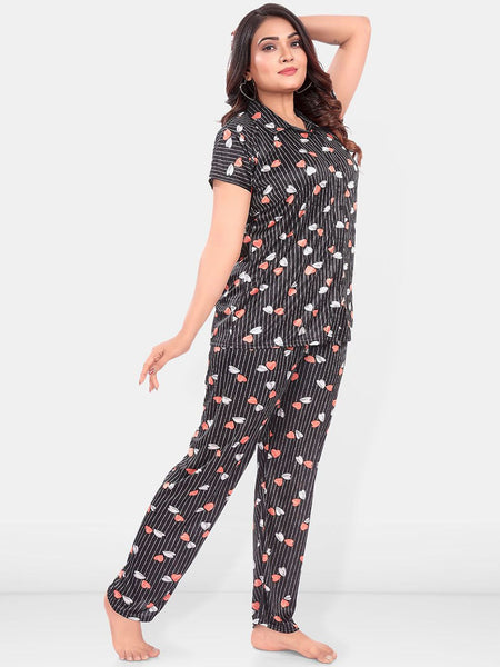 Be You Women Satin Printed Shirt & Pyjamas Night suit