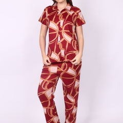 Be You Women Maroon Printed Night suit
