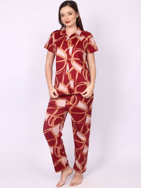 Be You Women Maroon Printed Night suit