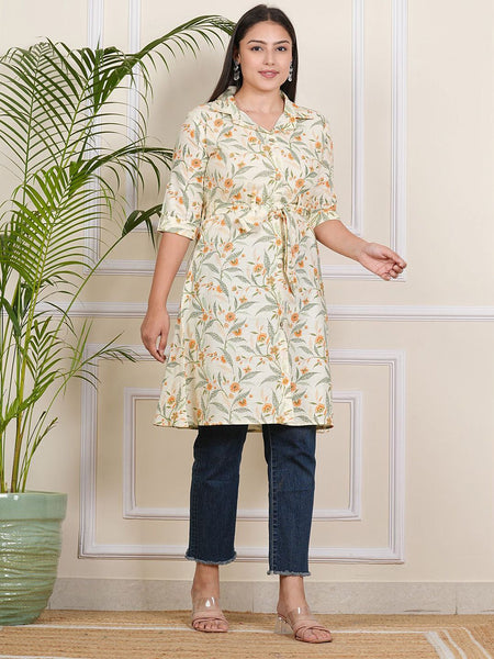 Be You Floral Printed Pure Cotton A-Line Kurta