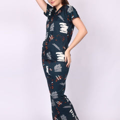 Be You Women Satin Abstract Print Top & Pyjama Night Suit