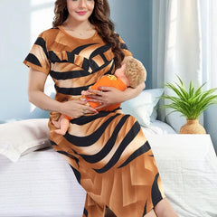 Be You Sarina Satin Spiral Printed Maternity Maxi Nightdress