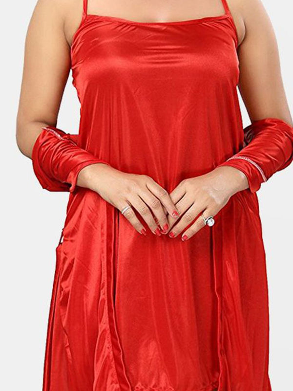 Be You Women Satin Nightwear Set-4 Pcs