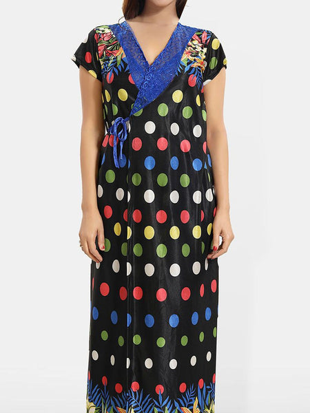 Be You Women Printed V-Neck Maxi Nightdress with Robe